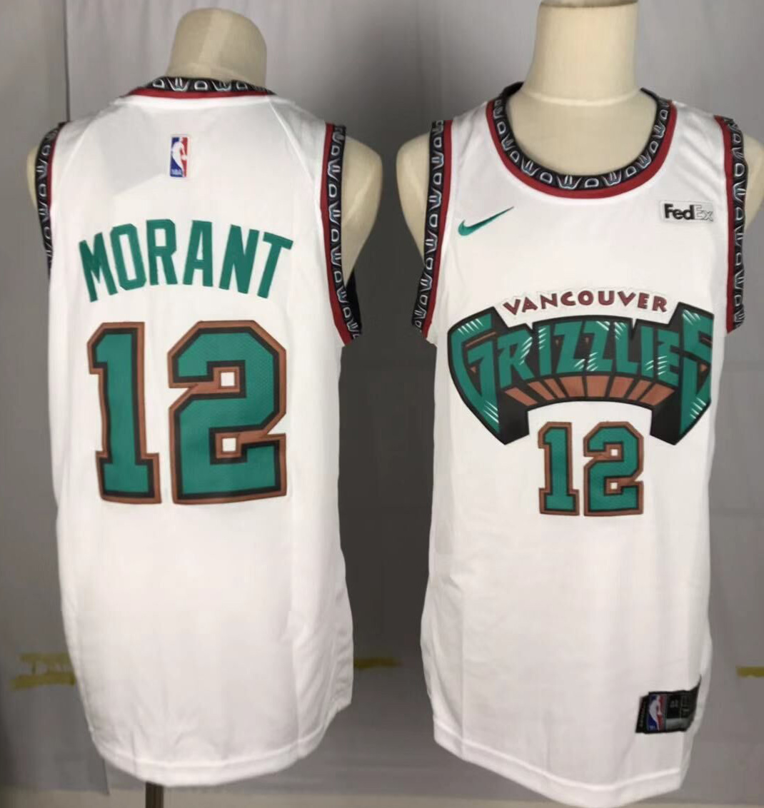 Custom Men Memphis Grizzlies #12 Morant White Throwback Nike NBA Jerseys->memphis grizzlies->NBA Jersey